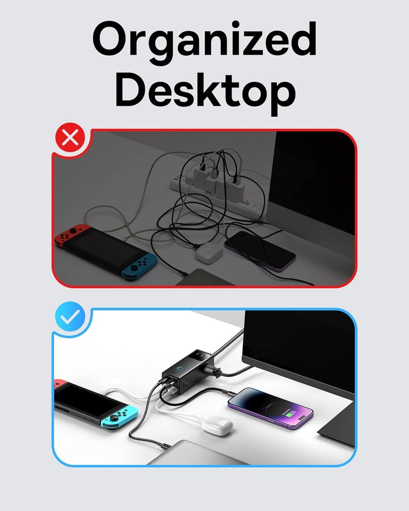 Baseus موزع طاقة مع واقي من زيادة التيار 1200J - شاحن USB C PD65W مع كابل تمديد يحتوي على 3 مآخذ AC و 4 منافذ USB لشحن سريع محطة شحن للمكتب وغرفة النوم والمنزل - Image 5
